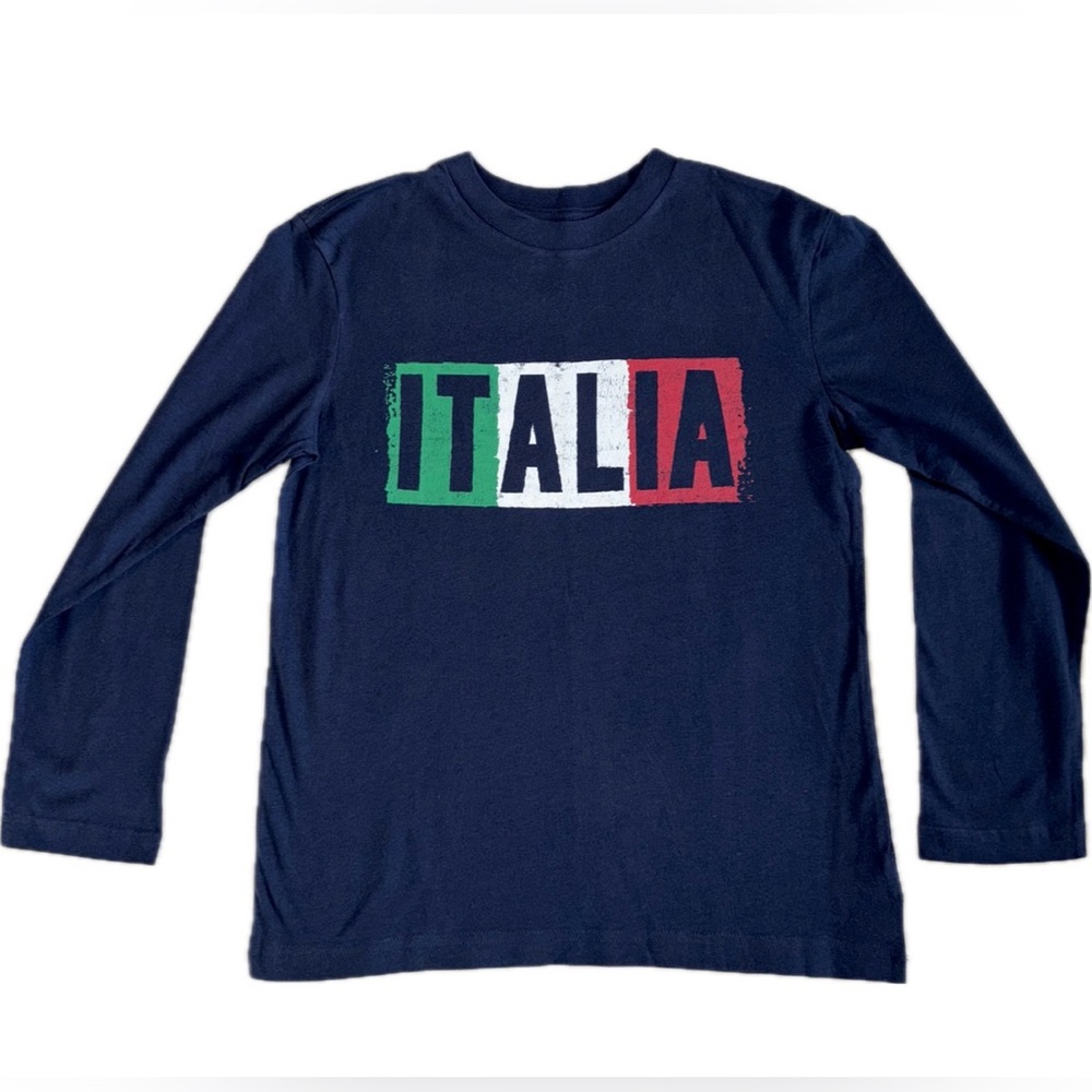 Place~ Long Sleeve Crewneck “Italia” Graphic T-Shirt. 
LG 10/12 | Navy |
